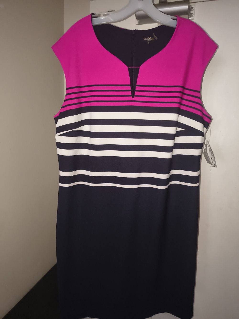 Sleeveless Pink and Navy Striped Midi Dress Size 18 New